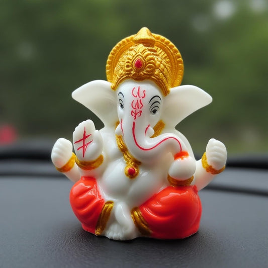 Golden Mukut Lord Ganesha Idol